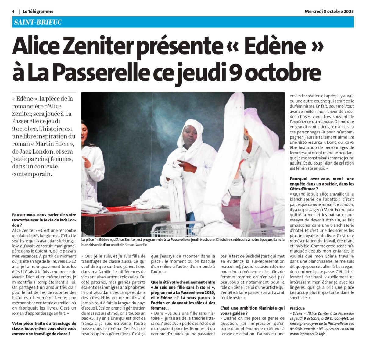 LE TELEGRAMME Edène Alice Zeniter 10 08 2025